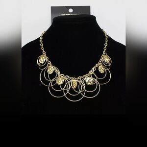 Gold Link Necklace with Hammered Discs by New York & Co. NWT 18"